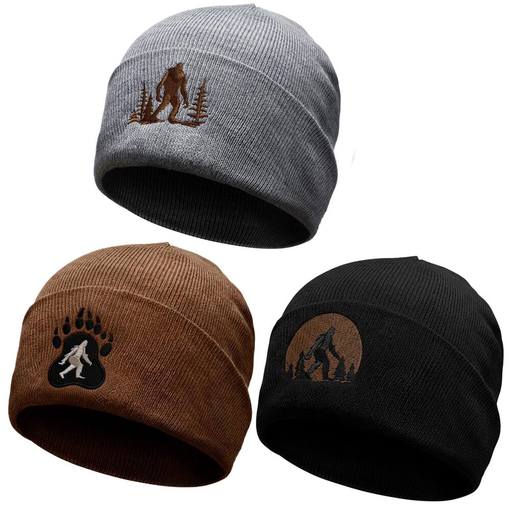 3112 3 Pcs Sasquatch Winter Beanie Hat Winter Knit Cuffed Beanie Warm Gifts